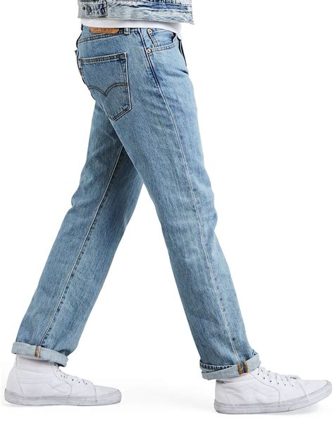 Levis Mens 501 Original Mid Rise Regular Fit Straight Leg Jeans Light Stonewash