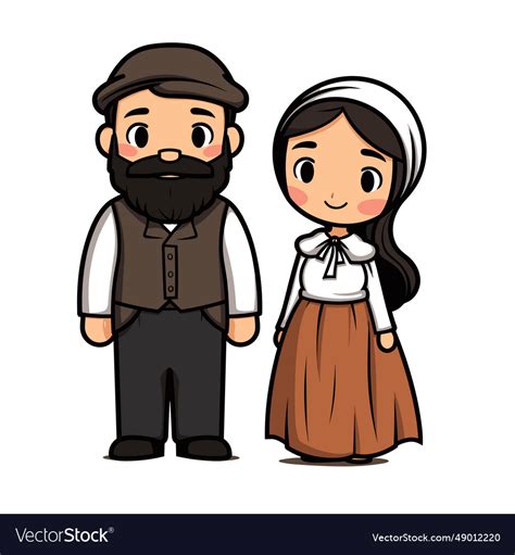 Amish Couple Hand Drawn Comic Amish Couple Vector Image
