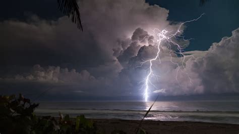 Hd Extreme Lightning Storm Timelapse Over The Moonlit Florida Ocean