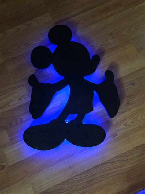Wood Mickey Mouse Silhouette With Led Lighting Wall Decor Etsy