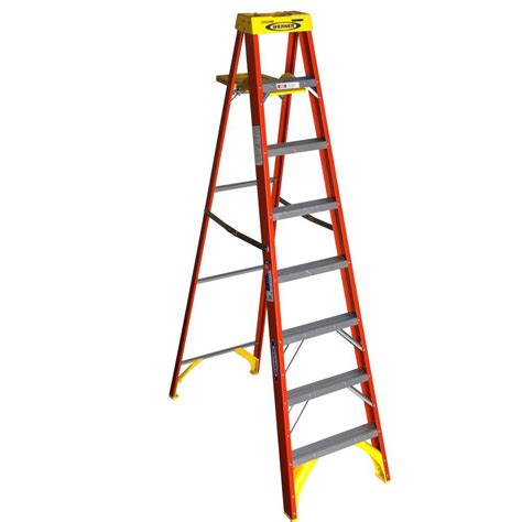 Werner 8 Ft Fiberglass Step Ladder With Shelf 300 Lb Load Capacity