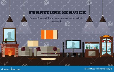 Living Room Interior With Furniture Concept Vector Illustration In