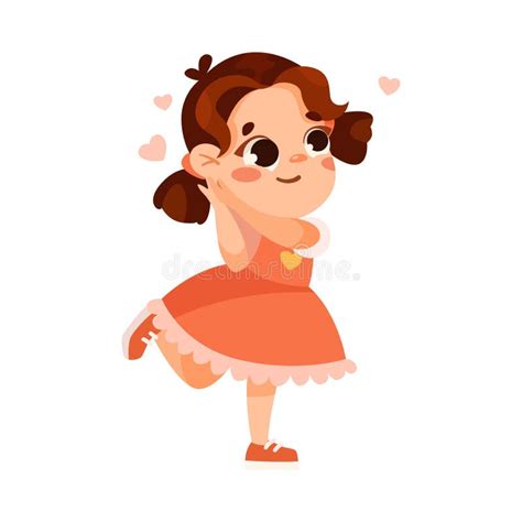 Funny Little Girl In Red Dress Expressing Emotion Of Love Vector