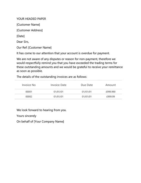 Outstanding Invoices Letter Template Vclomi