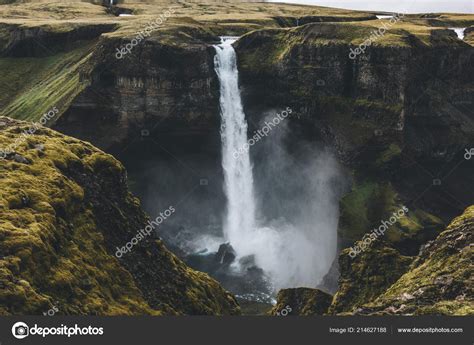 Aerial View Icelandic Landscape Beautiful Haifoss Waterfall — Stock