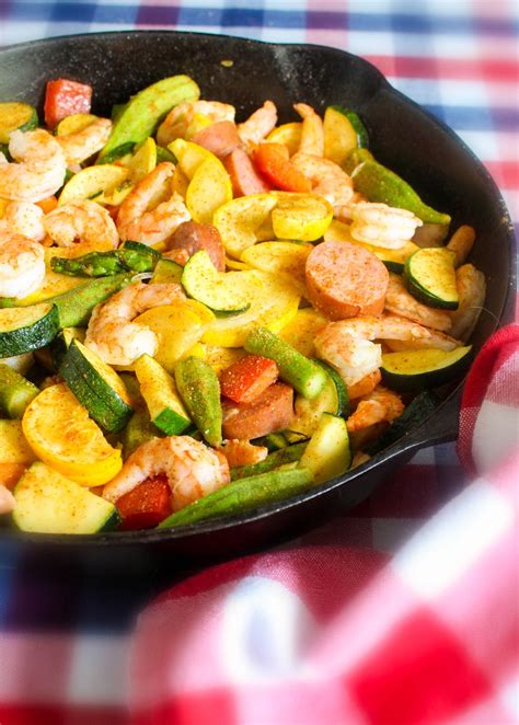 Southern Shrimp Sausage Vegetable Skillet