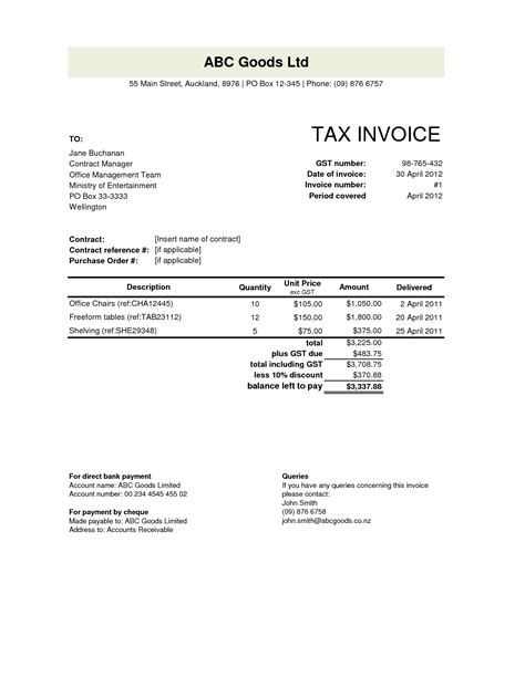 Invoice Template Nz Invoice Example