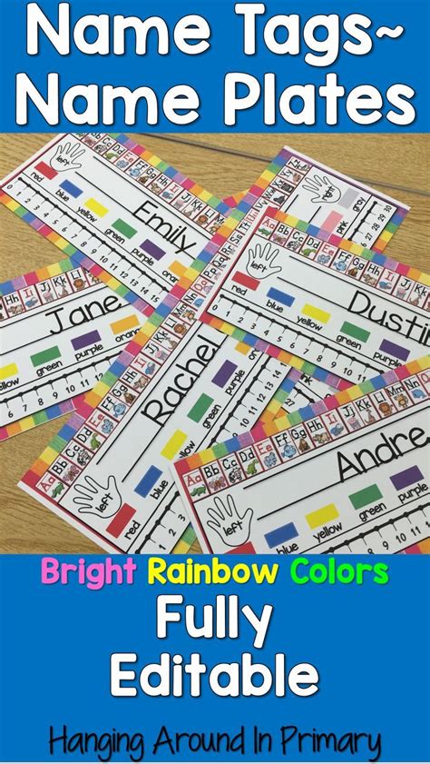 Editable Name Tags Name Plates Rainbow Classroom Themes Teacher