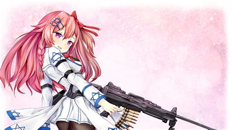 K Free Download Girls Frontline Negev With Background Pink And White Patches Games Hd