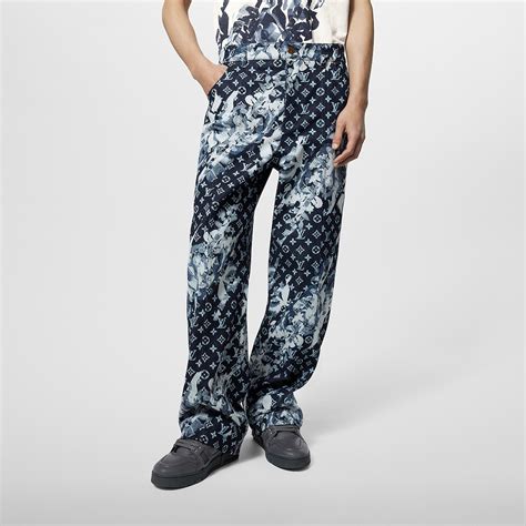 Monogram Printed Denim Trousers Luxury Blue Louis Vuitton