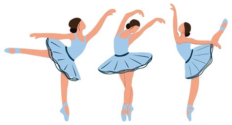Vector Set Of Elegant Ballerina In A Blue Tutu Dress Dancing On Pointe