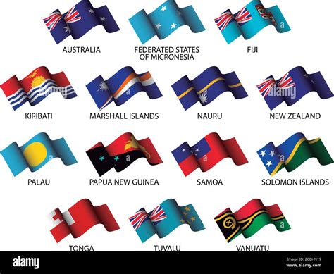 Set Of All Oceania Flags On White Background Stock Vector Image And Art