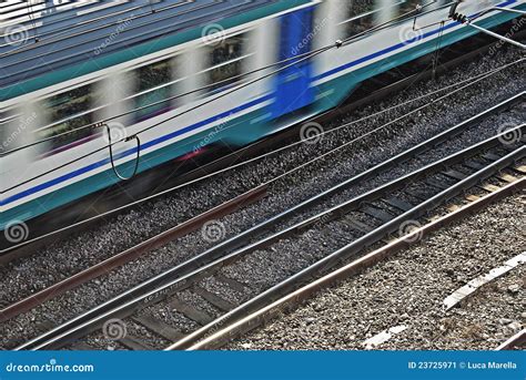 Rail Intersection With Passing Train Stock Image Image Of Electricity