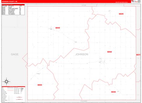 Johnson County Ne Zip Code Wall Map Red Line Style By Marketmaps