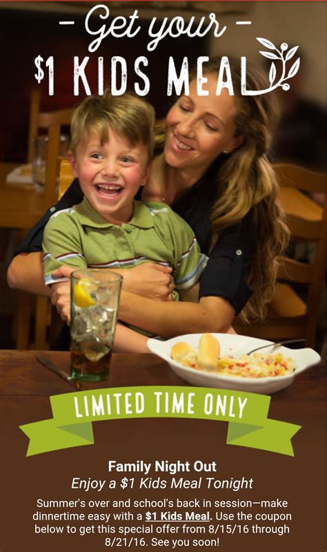 Hours may change under current circumstances Olive Garden $1 Kids' Meals! Coupon Included! | Save A Lot ...
