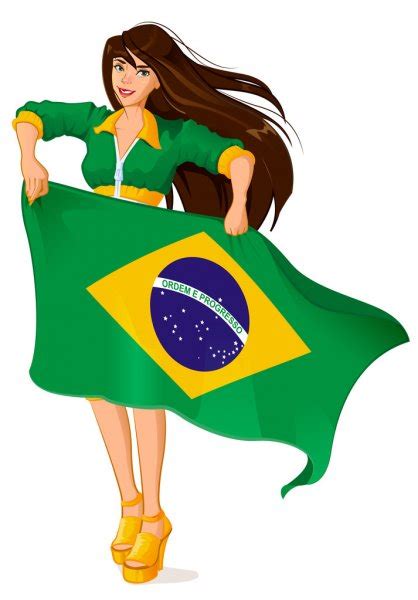 Chica De Dibujos Animados Sosteniendo Una Bandera Brasileña — Vector