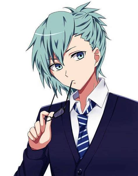 Blue Hair Glasses Anime Anime Masculino Cabelo Azul