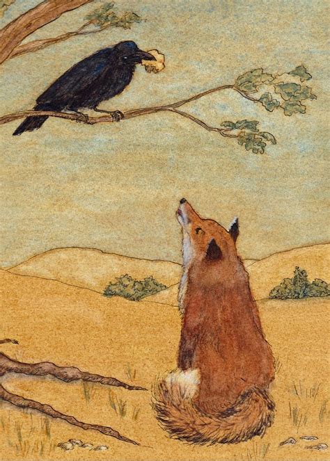 Fox And Crow Aesops Fable Illustration In The Style Of Arthur Rackham