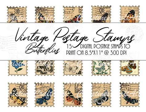 Vintage Postage Stamps Butterflies Printables Junk Journal Ephemera