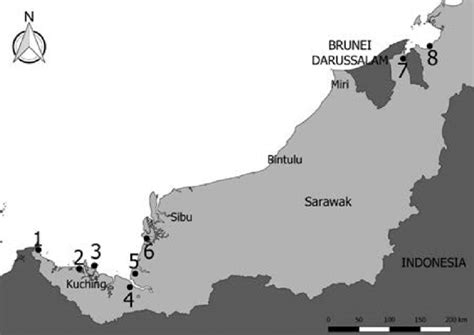 Map Of Sarawak Showing Survey Areas 1 Sws 2 Kwnp 3 Bnp 4 Usnp