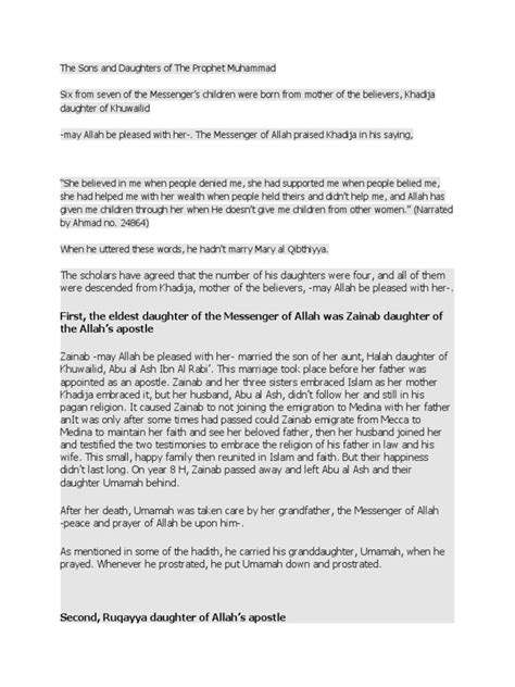 The Sons And Daughters Of The Prophet Muhammad Pdf Muhammad