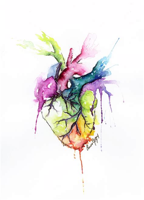 Anatomical Heart Art Print Watercolor Rainbow Painting Etsy