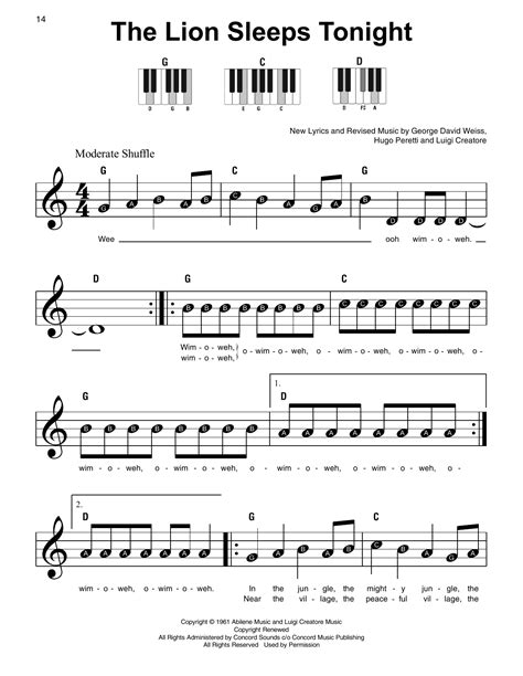 The Lion Sleeps Tonight Super Easy Piano Print Sheet Music Now