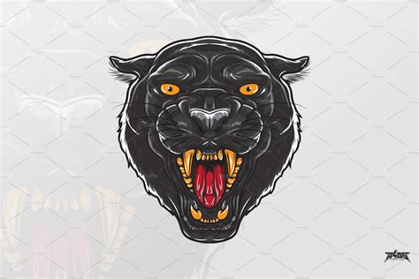 Fierce Black Panther Head Vector Animal Illustrations Creative Market