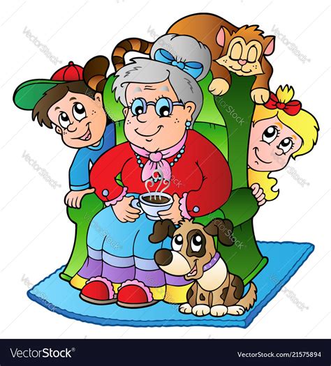 Cartoon Grandma With Two Kids Royalty Free Vector Image