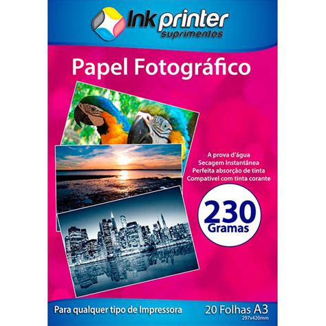 Papel Fotográfico Brilhante Glossy A3 230gr Tintas Para Impressora