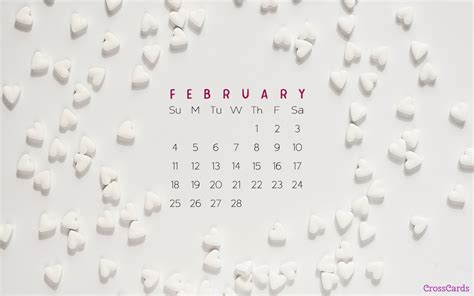 February 2018 White Hearts Desktop Calendar Free February Wallpaper