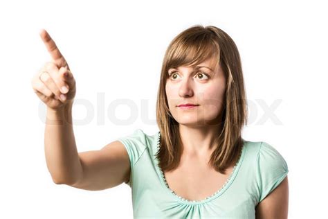Young Girl Shows A Finger At Something Stock Image Colourbox