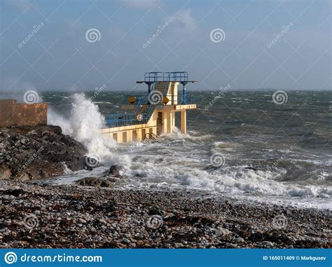 Blackrock Public Diving Board At High Tide Stock Photography