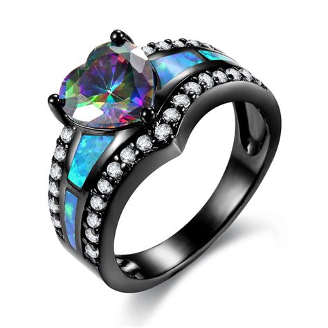 Aijarcoirisjewelry Womens Fire Opal Inlay And Heart Shape Rainbow