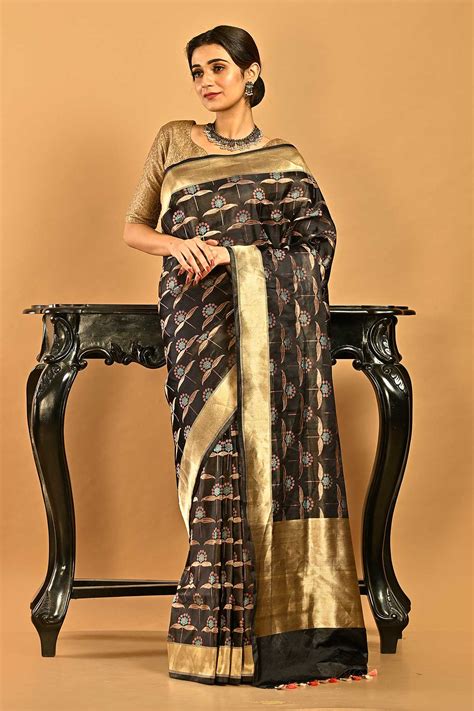 Nirmal Creations Best And Pure Black Gold Banarasi Saree With Blouse