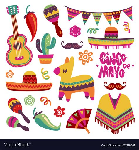 Mexican Fiesta Set Cinco De Mayo Party Elements Vector Image