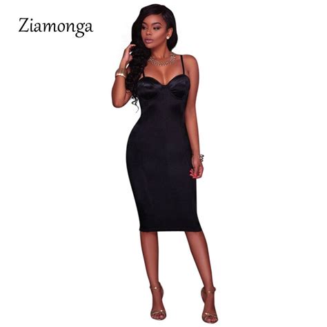 Ziamonga Sexy Bodycon Chest Padded Midi Dress Party Dresses Sleeveless