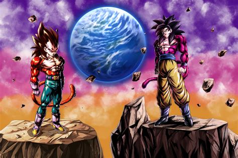 Dragon Ball Gt Poster Ssj4 Goku And Vegeta With Earth 18in X12in Free