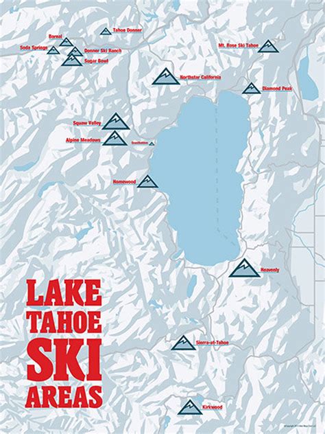 Lake Tahoe Ski Resorts Map 18x24 Poster Etsy