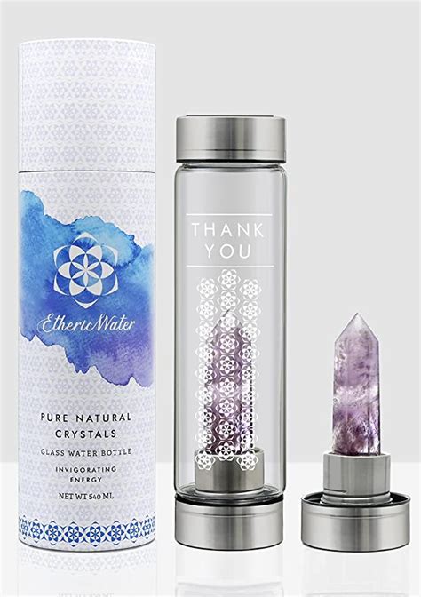 Amethyst Crystal Pointed Gemstone Infused Water Bottle With Carrying Protective Sleeve