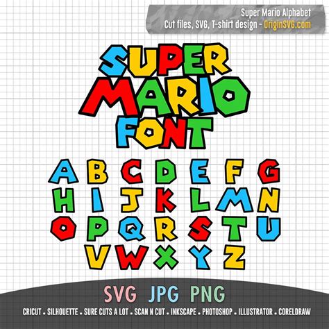 Super Mario Font Svg Mario Abc Letter Alphabet In 4 Colors Origin Svg Art Lettering