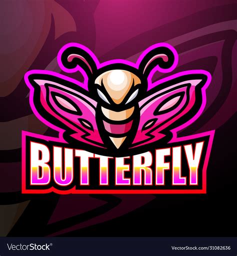 Butterfly Mascot Esport Logo Design Royalty Free Vector
