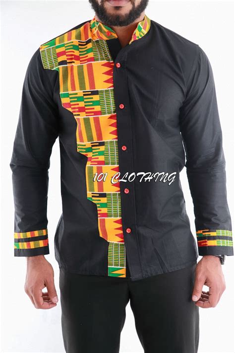 Men Shirt With Kente Fabric African Men Fashion African Shirts