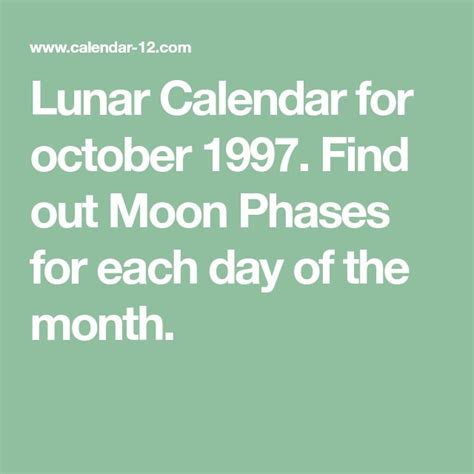 Lunar Calendar For October 1997 Find Out Moon Phases For Each Day Of
