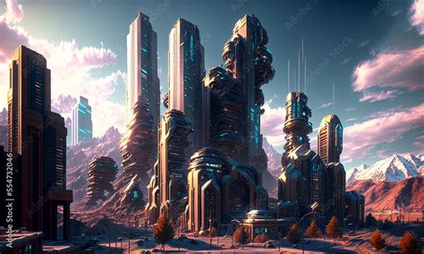 Alien City Scenes Wallpapers Generative Ai Ilustração Do Stock