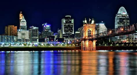 Wide Angle On The Cincinnati Riverfront Late At Night Photograph By