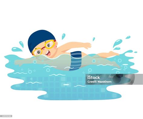 Ilustrasi Vektor Kartun Anak Kecil Berenang Di Kolam Renang Ilustrasi