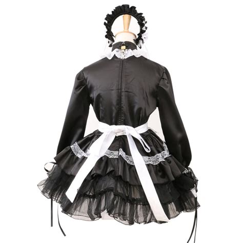 Sissy Black Satin Maid Dress Lockable French Uniform Costume For Men Women Ebay