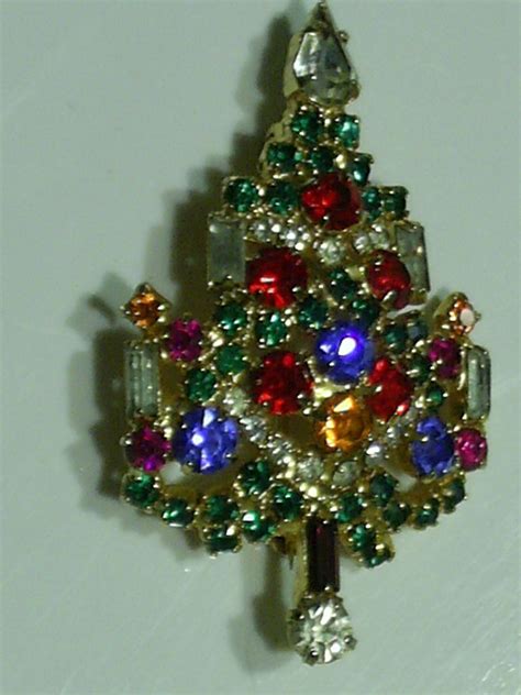Vintage Warner Christmas Tree Brooch With Candles Pins Brooches