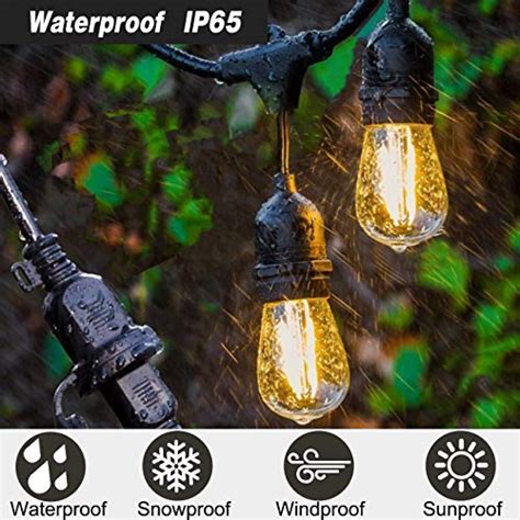 48ft Led Outdoor String Lights Plastic Bulbs， Patio String Light With